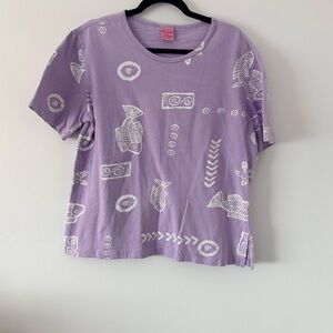 Kisses & Hugs USA Purple Graphic Fish Print Tee | 100% Cotton | XL